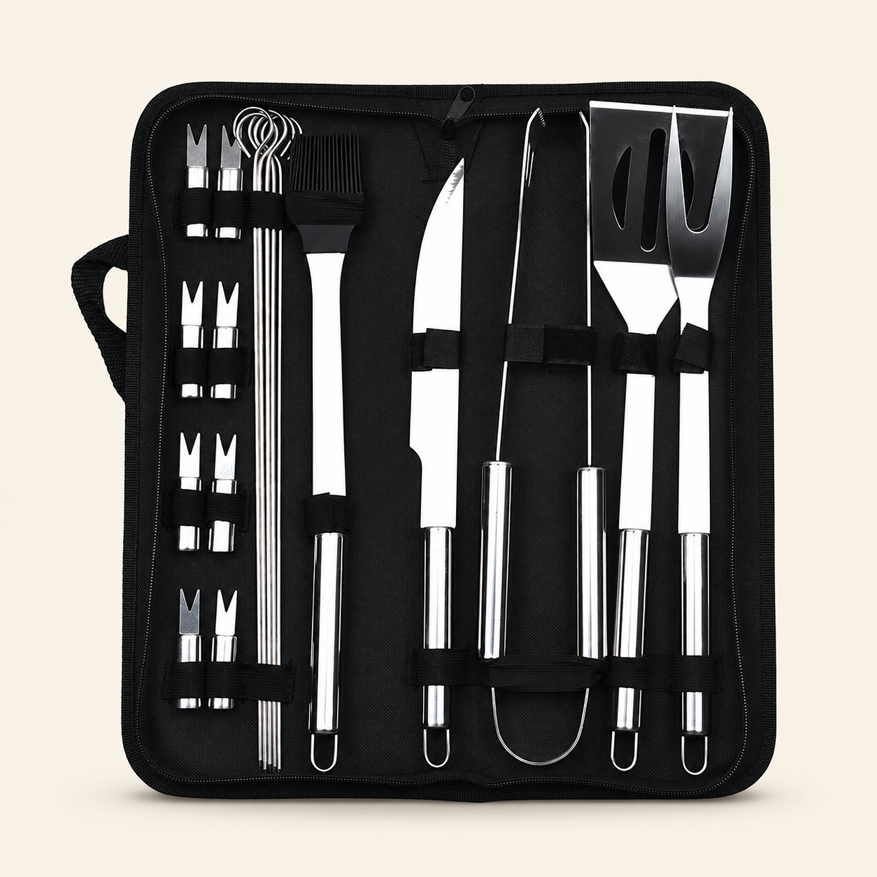 Set of 20 stainless steel barbecue utensils
